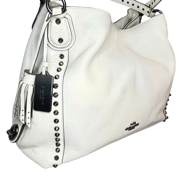 Coach Edie 31 Shoulder Bag – Chalk Pebbled Leather Silver & Gold Rivets /Dustbag - Picture 3 of 16